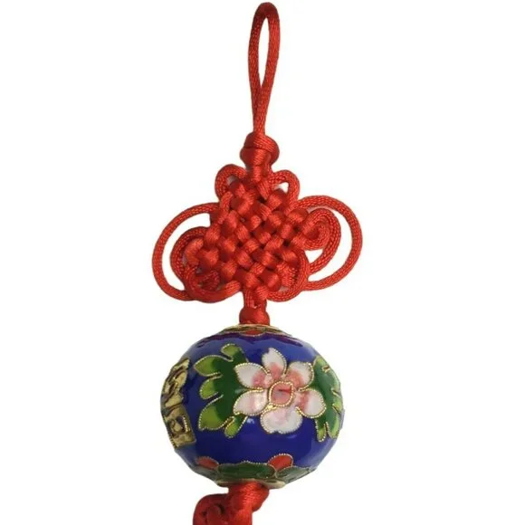 Chinese Ornament Cloisonne Enamel Ball Good Fortune Red Knots Tassel Flower Gold - Picture 6 of 9